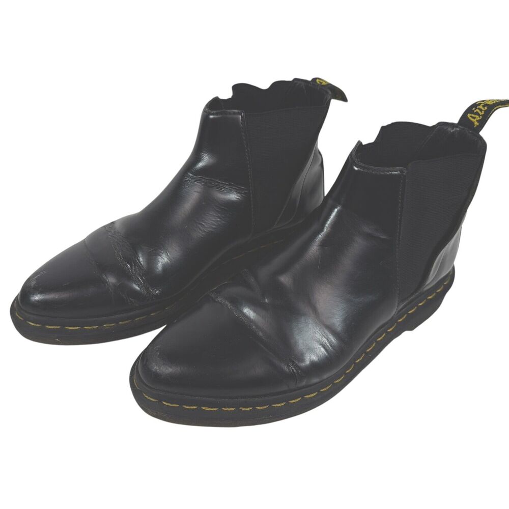 Dr. Martens Bianca Black Polished Leather Chelsea Ankle Boot Womens Size 10